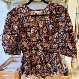 Elegant Black and Red Floral Blouse